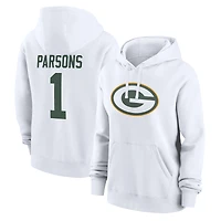 Sweat à capuche polaire Nike Micah Parsons blanc pour femme, avec nom et numéro du joueur des Green Bay Packers.