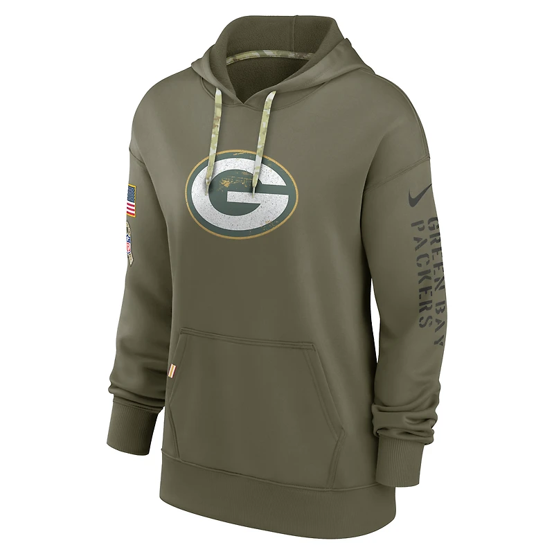 Sweat à capuche Nike Bay Packers Salute To Service Performance vert olive pour femme