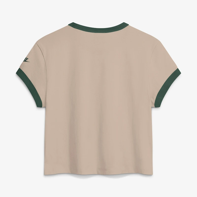 Women's Nike Sand Green Bay Packers Rewind Ringer Mod Cropped T-Shirt
