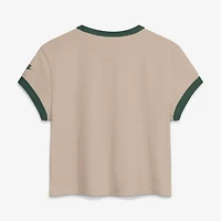 Women's Nike Sand Green Bay Packers Rewind Ringer Mod Cropped T-Shirt