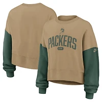 Women's Nike Tan Green Bay Packers Oversized Rewind Pullover Sweatshirt