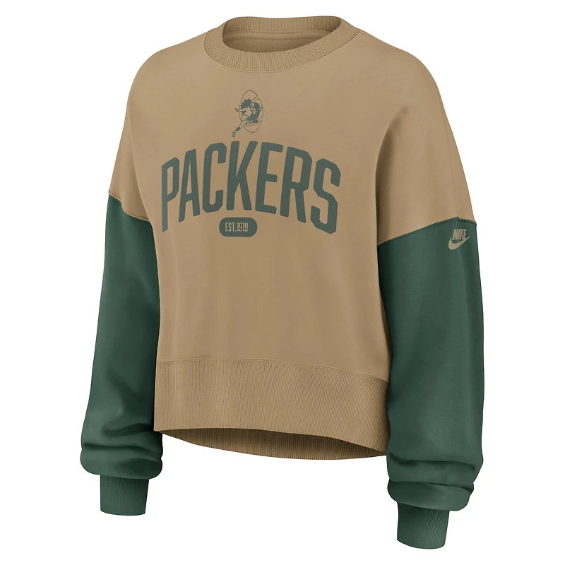 Women's Nike Tan Green Bay Packers Oversized Rewind Pullover Sweatshirt