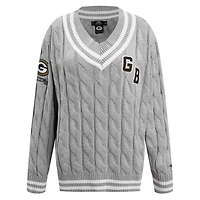 Women's Pro Standard  Heather Gray Green Bay Packers Prep V-Neck Pullover Sweater
