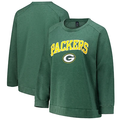 Sweat-shirt raglan délavé à l'acide grande taille pour femme, profil Heather Green des Bay Packers