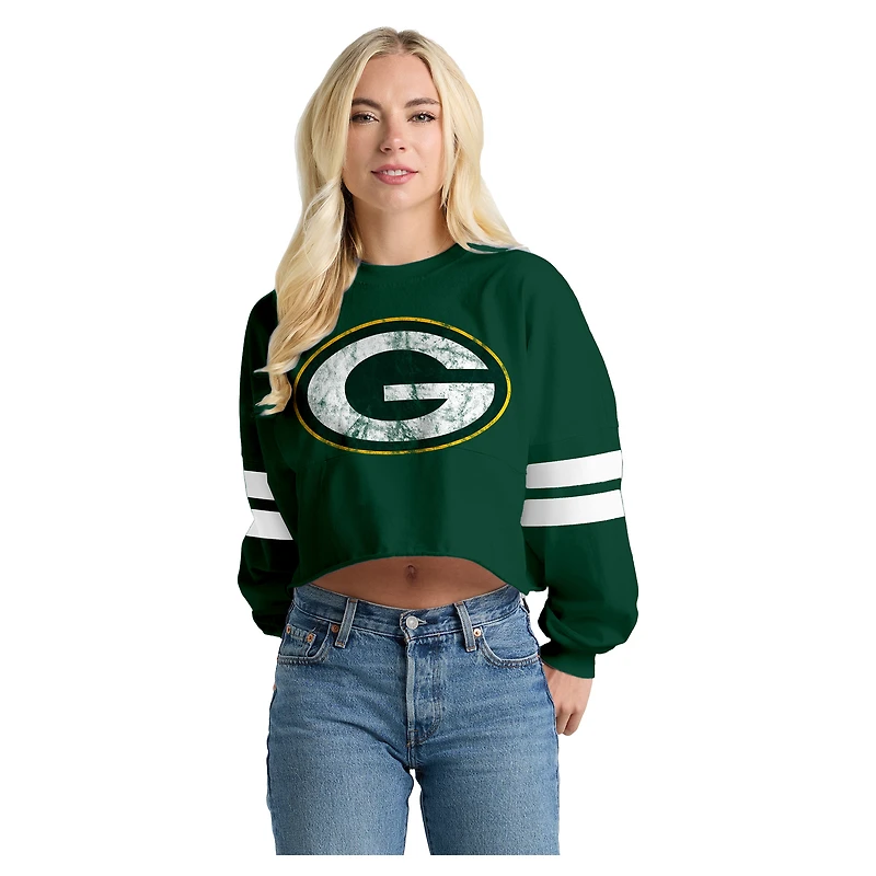 T-shirt à manches longues rayé oversize court des Green Bay Packers pour femmes, style Spirit Jersey vert