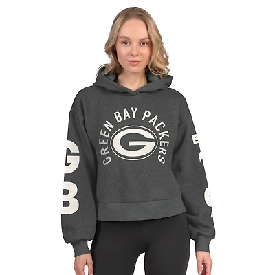 Women's Starter  Gray Green Bay Packers Star Player Cropped Fleece Hoodie
