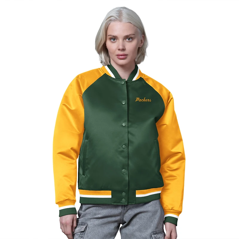 Women's Starter Green/Gold Green Bay Packers Satin Full-Snap Vintage Varsity Jacket