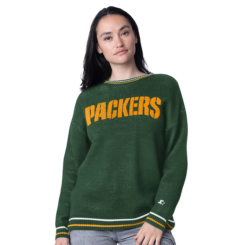 Pull oversize en tricot intarsia Starter Green des Bay Packers pour femme