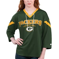 Women's Starter Green Bay Packers Rally Lace-Up 3/4 Sleeve T-Shirt