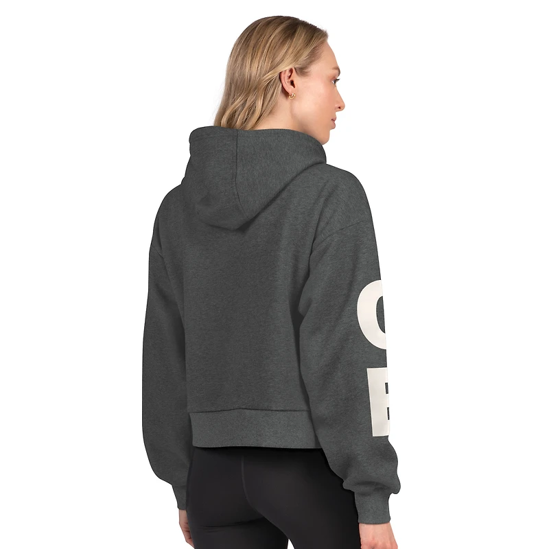 Women's Starter  Heather Charcoal Green Bay Packers Star Player Cropped Fleece Pullover Hoodie