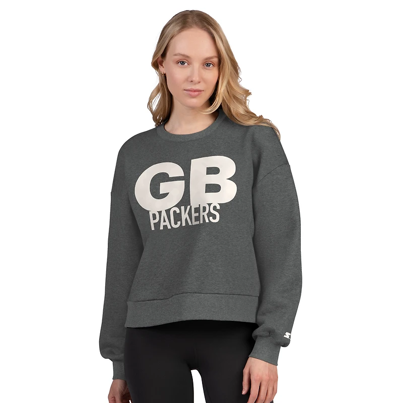 Women's Starter  Heather Gray Green Bay Packers Show Up Cropped Fleece Pullover Sweatshirt