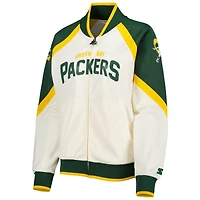 Women's Starter White/Green Green Bay Packers Overtime Raglan Full-Zip Track Jacket