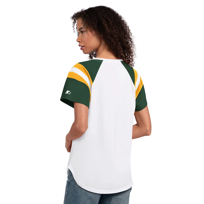 T-shirt à col cranté Starter blanc Green Bay Packers pour femmes