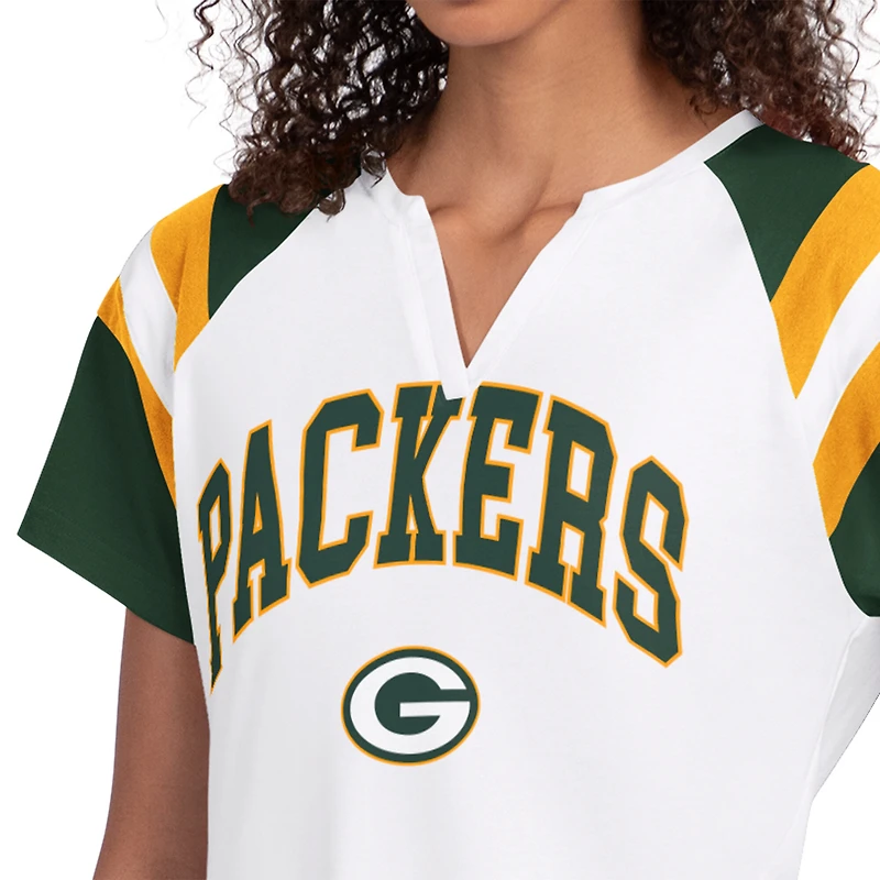 Women's Starter  White Green Bay Packers Game On Notch Neck T-Shirt