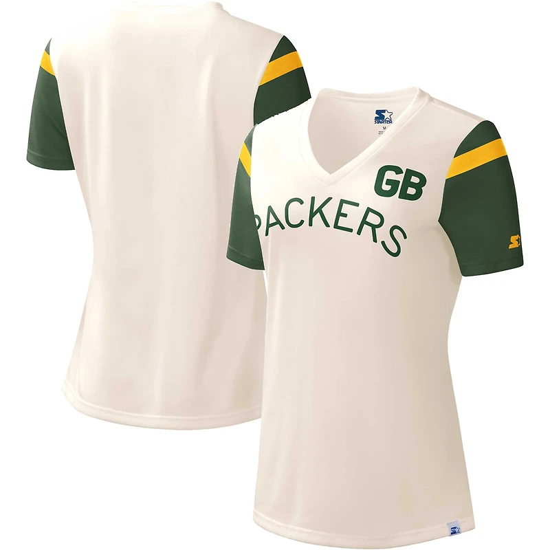 T-shirt à col en V blanc Starter Green Bay Packers pour femmes