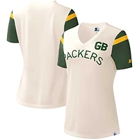 Women's Starter White Green Bay Packers Kick-Starter - V-Neck T-Shirt