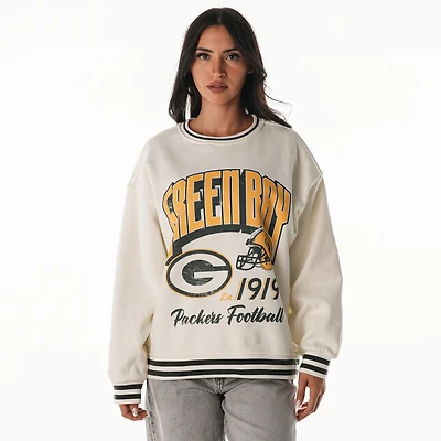 Women's The Wild Collective Cream Green Bay Packers Oversized Vintage French Terry Sweatshirt