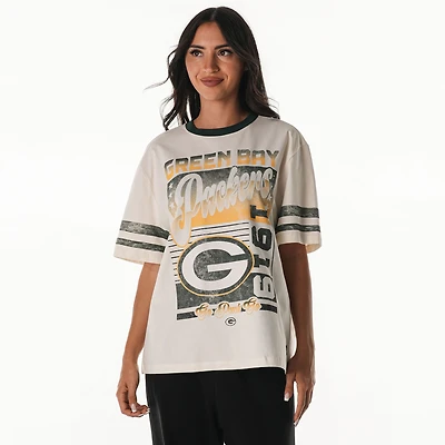 Women's The Wild Collective  Cream Green Bay Packers Vintage Drop Shoulder Oversized Boyfriend T-Shirt