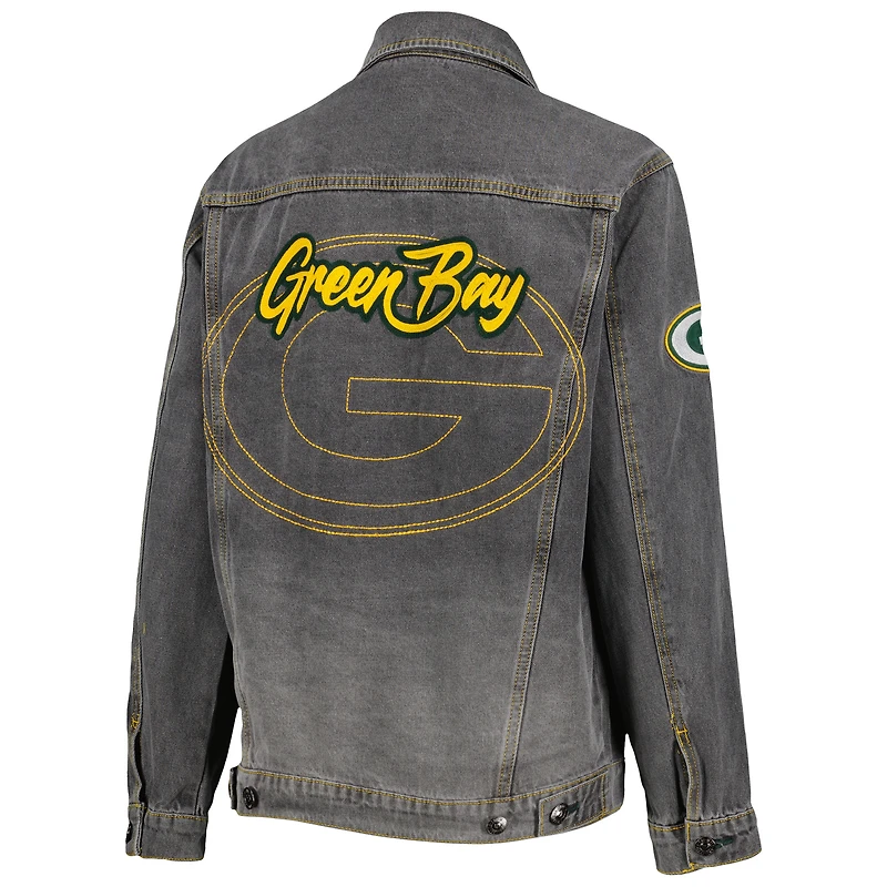 Veste boutonnée délavée The Wild Collective Denim Green Bay Packers pour femme