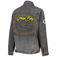 Veste boutonnée délavée The Wild Collective Denim Green Bay Packers pour femme