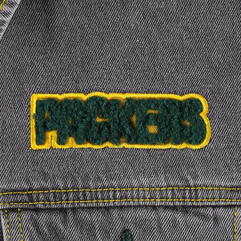 Veste boutonnée délavée The Wild Collective Denim Green Bay Packers pour femme