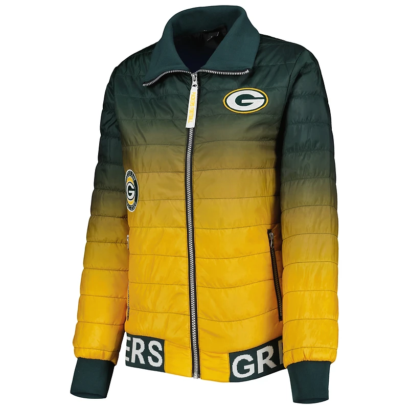 Veste matelassée à glissière pleine longueur The Wild Collective Green Bay Packers pour femme, vert/doré