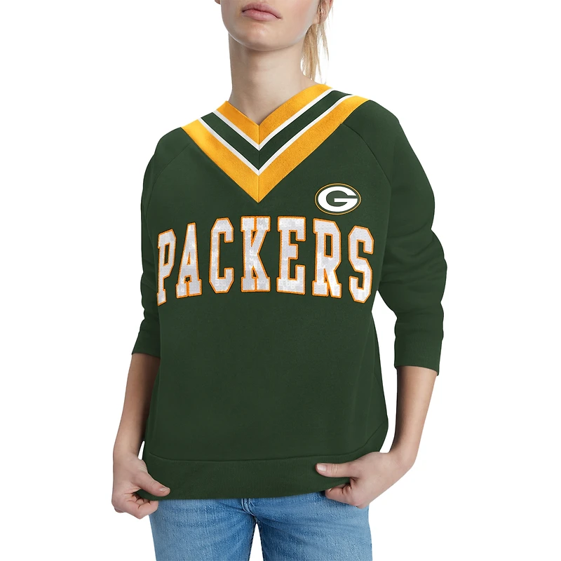 Women's Tommy Hilfiger Green Bay Packers Heidi Raglan V-Neck Sweater