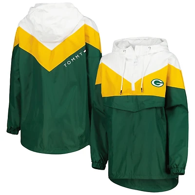 Tommy Hilfiger Femme Blanc/Or Green Bay Packers Staci Half-Zip Hoodie Windbreaker Jacket