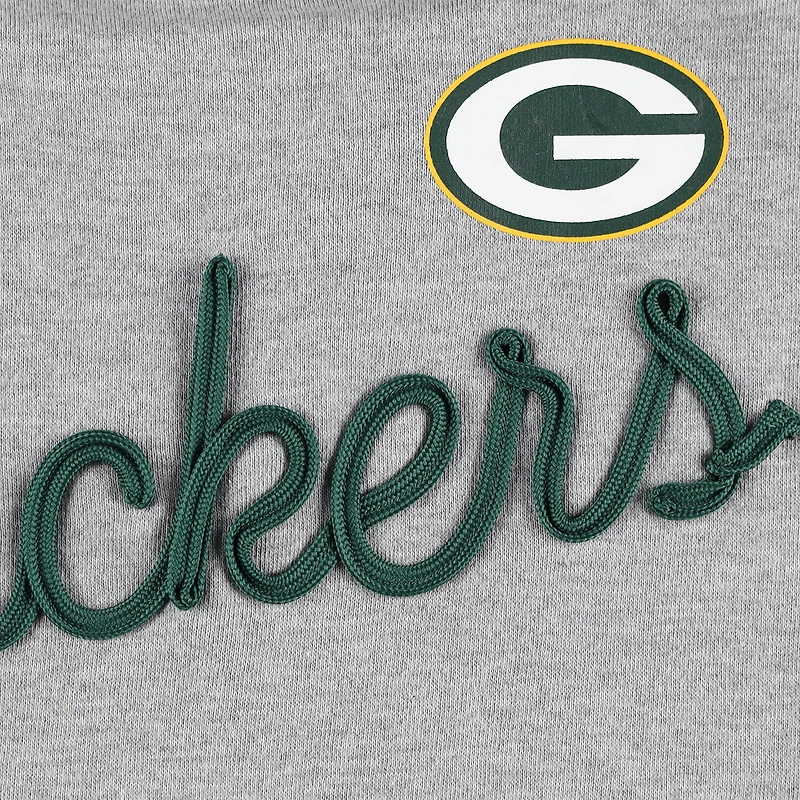 Touch Heather Grey/Green Green Bay Packers Outfield Deep V-Back Waist Length Pullover Sweatshirt pour femme