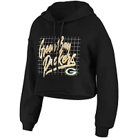 Women's WEAR by Erin Andrews Black Green Bay Packers Domestic Cropped Pullover Hoodie
