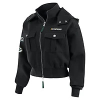 Veste bomber courte zippée à poches plaquées pour femme WEAR by Erin Andrews noire des Green Bay Packers