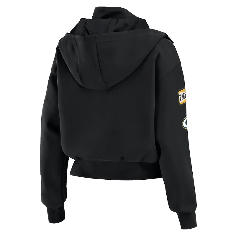 Veste bomber courte zippée à poches plaquées pour femme WEAR by Erin Andrews noire des Green Bay Packers