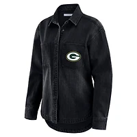 Veste-chemise oversize en denim délavé noir à boutons-pression des Packers de Green Bay pour femme par Erin Andrews