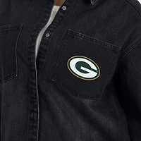 Veste-chemise oversize en denim délavé noir à boutons-pression des Packers de Green Bay pour femme par Erin Andrews