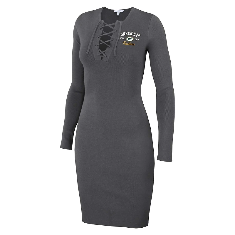 Robe à lacets manches longues pour femme WEAR by Erin Andrews, couleur anthracite, des Green Bay Packers