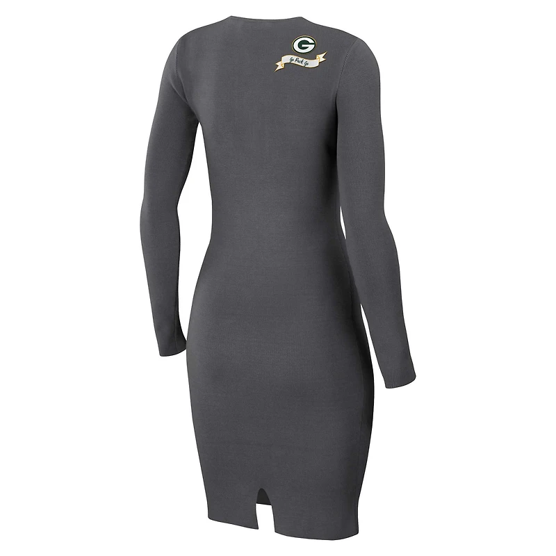 Robe à lacets manches longues pour femme WEAR by Erin Andrews, couleur anthracite, des Green Bay Packers