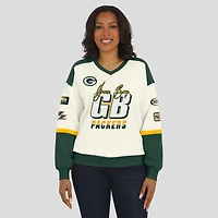 Sweat-shirt à col en V crème WEAR by Erin Andrews pour femme, édition limitée Green Bay Packers Racing