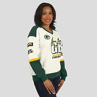 Sweat-shirt à col en V crème WEAR by Erin Andrews pour femme, édition limitée Green Bay Packers Racing