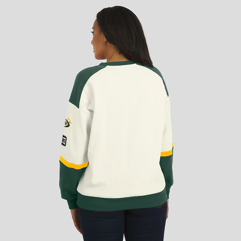 Sweat-shirt à col en V crème WEAR by Erin Andrews pour femme, édition limitée Green Bay Packers Racing