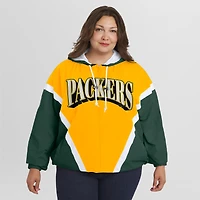 Women's WEAR by Erin Andrews Gold/Green Green Bay Packers Plus Retro Crinkle Full-Zip Hoodie Windbreaker Jacket