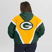 Women's WEAR by Erin Andrews Gold/Green Green Bay Packers Plus Retro Crinkle Full-Zip Hoodie Windbreaker Jacket