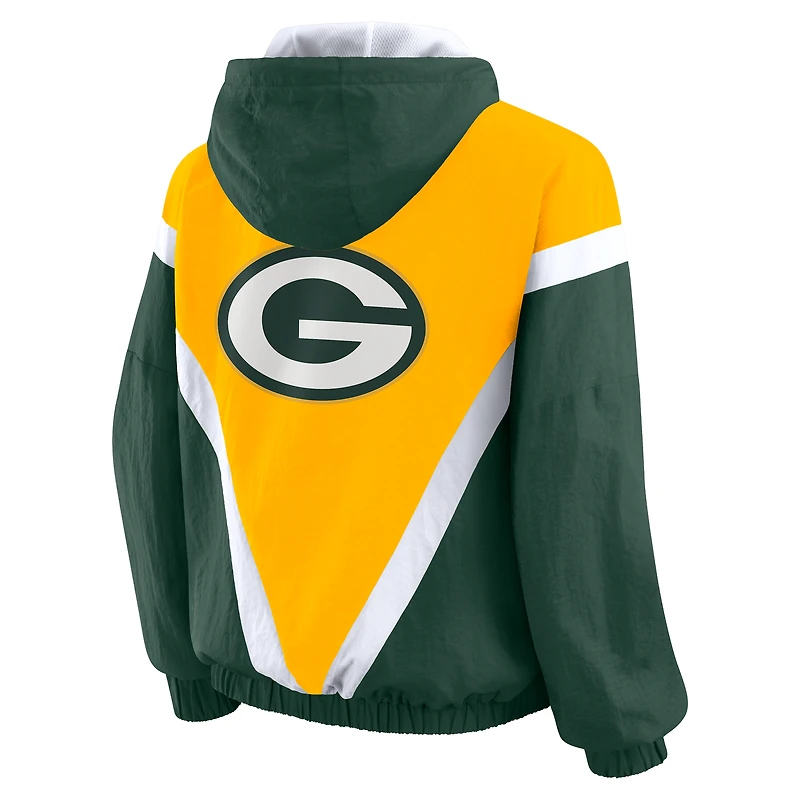 Women's WEAR by Erin Andrews Gold/Green Green Bay Packers Retro Crinkle Full-Zip Hoodie Windbreaker