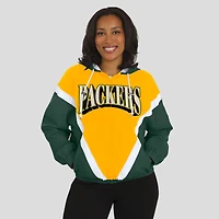 Women's WEAR by Erin Andrews Gold/Green Green Bay Packers Retro Crinkle Full-Zip Hoodie Windbreaker