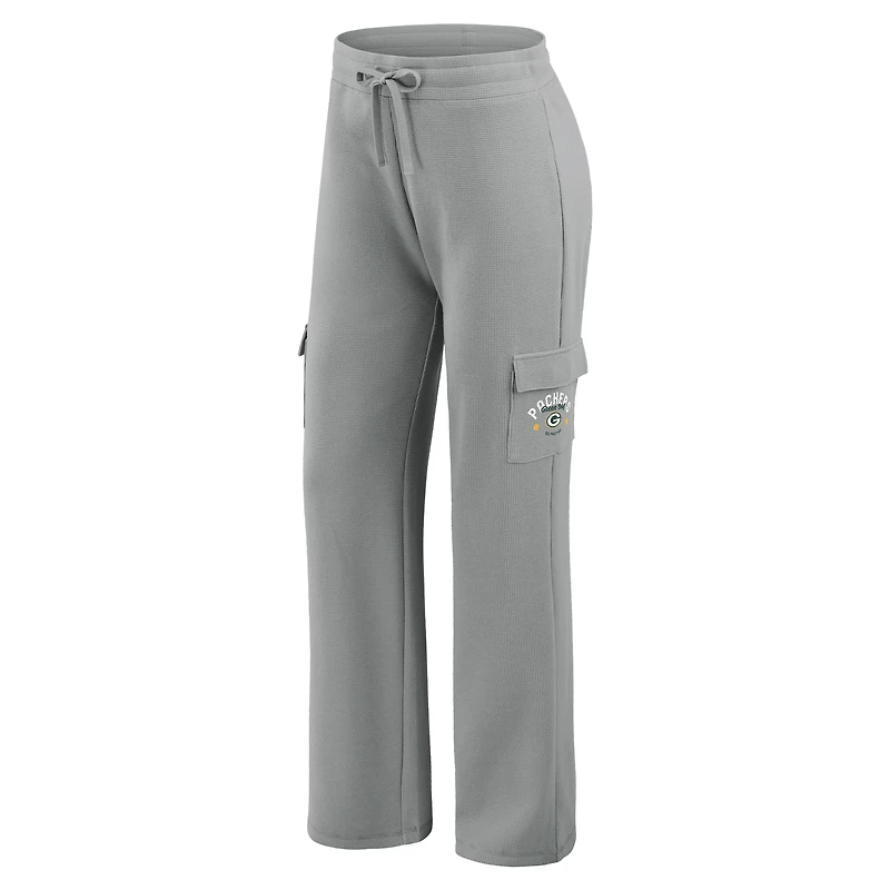 Women's WEAR by Erin Andrews Gray Green Bay Packers Waffle-Knit Long Sleeve Hooded Shirt & Pants Lounge Set