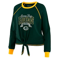 Haut à manches longues noué sur le devant vert/doré pour femme WEAR by Erin Andrews de Green Bay Packers, grande taille