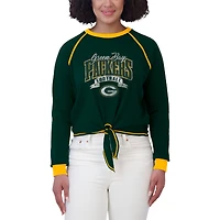 Haut à manches longues noué sur le devant vert/doré pour femme WEAR by Erin Andrews de Green Bay Packers, grande taille