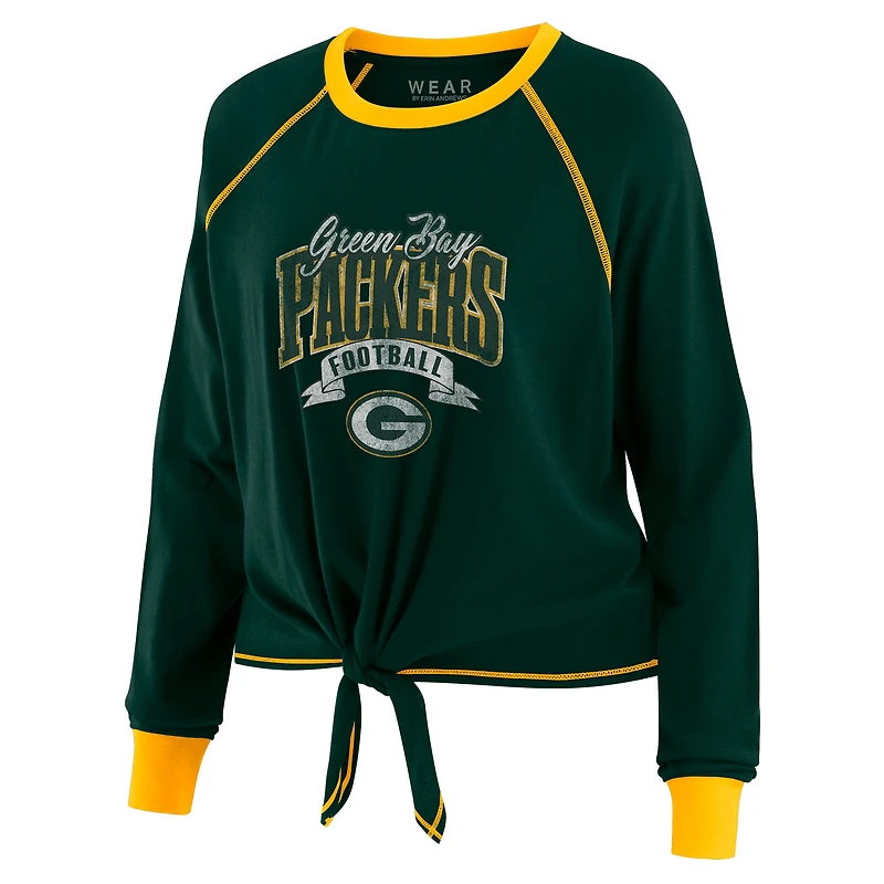 Haut à manches longues noué sur le devant vert/doré des Packers de Green Bay pour femme WEAR by Erin Andrews