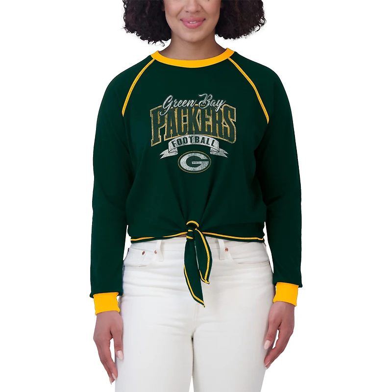 Women's WEAR by Erin Andrews Green/Gold Green Bay Packers Tie-Front Long Sleeve Top
