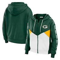 Sweat à capuche zippé blocs de couleurs grande taille vert/blanc Green Bay Packers pour femme par Erin Andrews
