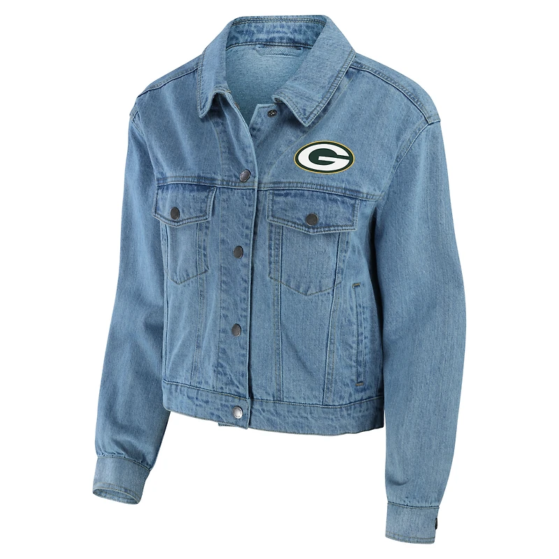Veste en jean à boutons-pression pour femme WEAR by Erin Andrews des Green Bay Packers